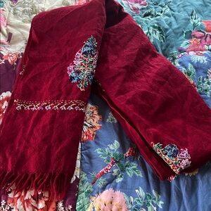 Elegant Red Embroidered Scarf